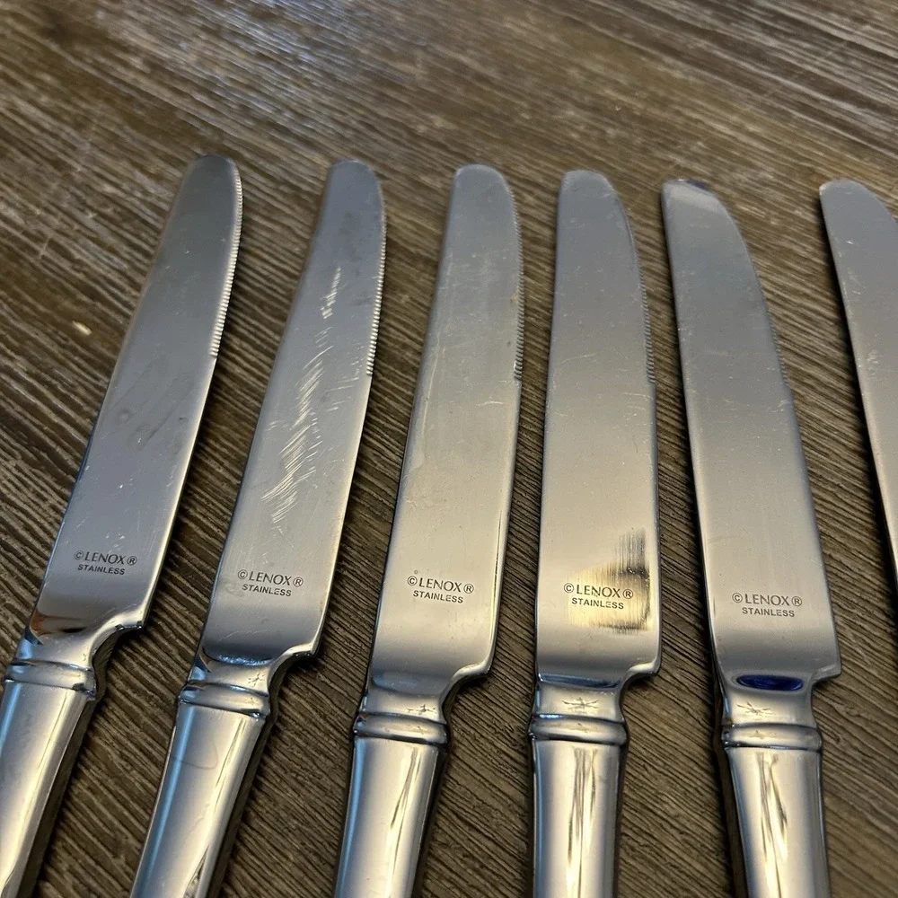 Lenox Portola 18/10 Stainless Steel Dinner Knives Beaded Flatware Lot of 8